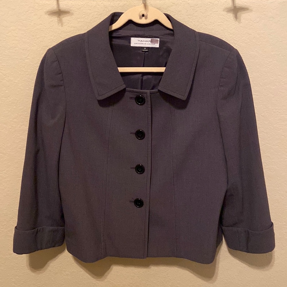 Tahari Arthur S. Levine grey 3/4 sleeve blazer